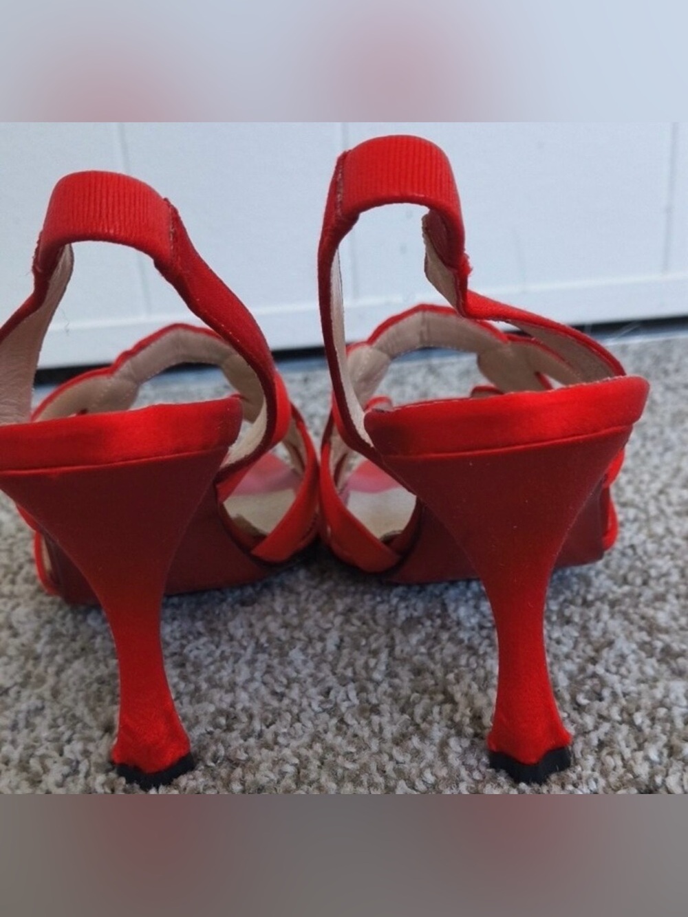 Christian Louboutin RED Satin Wavy Slingback Heels - Picture 6 of 7